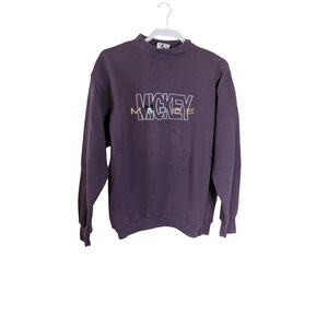 Mickey Co Womens Sweatshirt Large Dark Purple Vintage Mock Neck Embroidered
